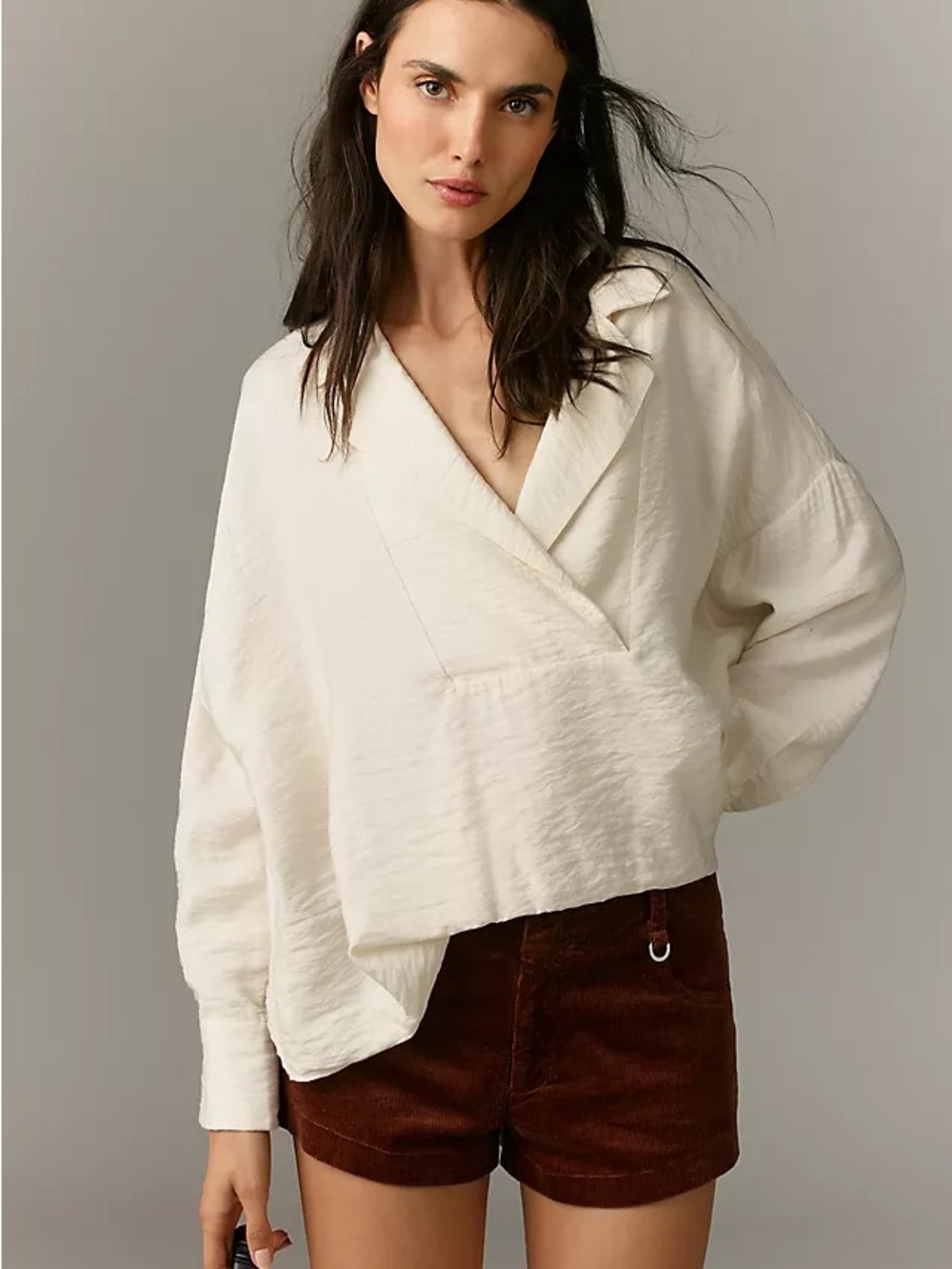 Anthropologie Cream Pom-Pom Trim Blouse